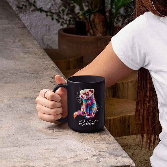 Custom Choose Name Ferret Coffee Mug, Colorful Animal Ceramic Cup, Gift For Ferret Lovers, Personalized 11oz & 15oz Mugs-Ruum Studio Home
