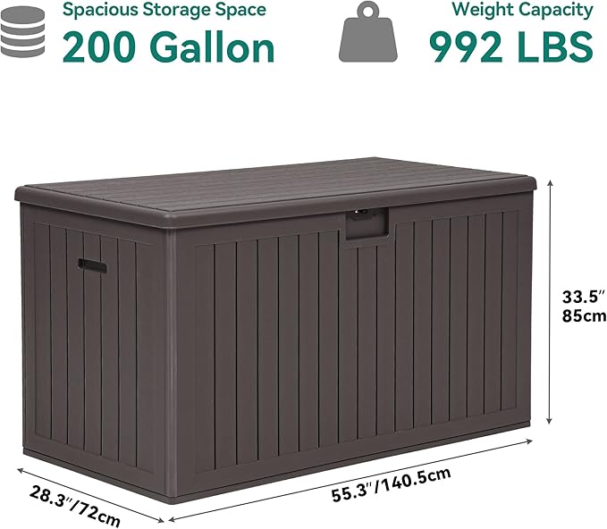 YITAHOME 200 Gallon Extra Large Deck Box, Double-Wall Resin Outdoor Storage Box with Flexible Divider for Patio Cushions Pool Supplies Garden Tools, 990 lbs Load Capacity, Lockable (Brown)-Ruum Studio Home