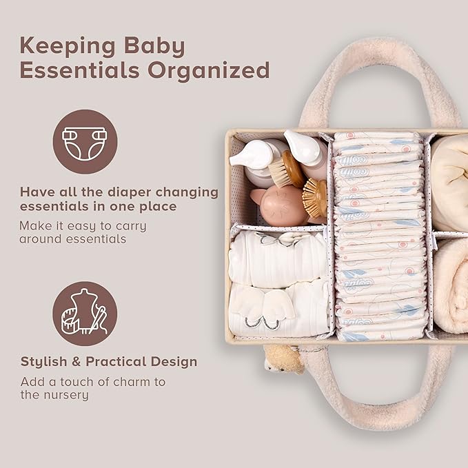 PeraBella Baby Diaper Caddy Organizer with Handle, Boy & Girl Shower Gift Basket, Portable Diaper Storage Basket Bin for Wipes, Newborn Baby Essentials Registry Search Must Haves, Car Caddy Organizer-Ruum Studio Home