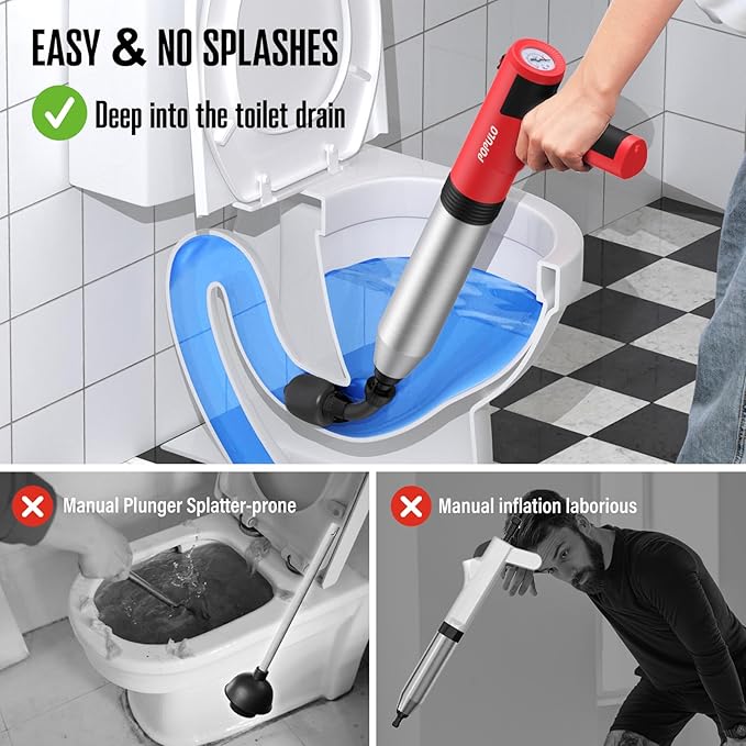 POPULO Electric Toilet Plunger Swift High Pressure Drain Unclogger Plungers for Bathroom, Floors, Shower Heavy Duty Versatile Home Toilet Clog Remover-Ruum Studio Home