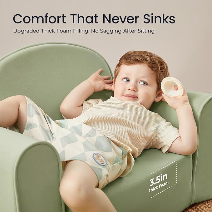 Tiny Land 2-in-1 Foldable Kids Couch with Pockets – Soft Thick Toddler Sofa, Lounger Couch, Convertible Kids Chair for Playroom, Bedroom or Living Room, Gift for Boys & Girls(Green)-Ruum Studio Home