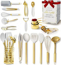White and Gold Kitchen Utensils Set - 23-Piece Gold Kitchen Accessories Include Measuring Cups and Spoons Set, Silicone Utensils, and Utensil Holder for Baking, Cooking, and Stylish Kitchen Decor-Ruum Studio Home