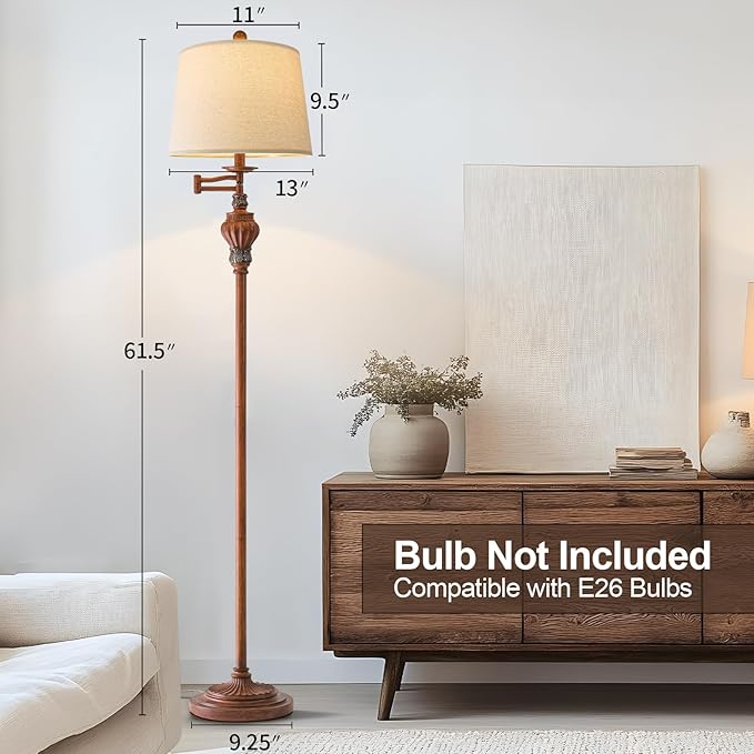 61" Vintage Floor Lamp with 350° Adjustable Swing Arm, Standing Lamp for Bedroom Living Room Bedside Tall lamp Nightstand Retro Farmhouse Mid Century Lamp Light Home Décor Office Gifts-Ruum Studio Home