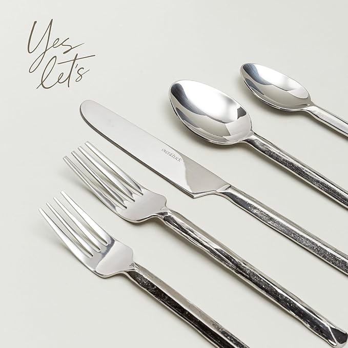 over&back 20pc Hand-Forged Flatware Cutlery Set - Comes with 4 Dinner Forks, 4 Salad Forks, 4 Dinner Knives, 4 Dinner Spoons, and 4 Teaspoons - Dishwasher-Safe - 18/8 Stainless Steel-Ruum Studio Home