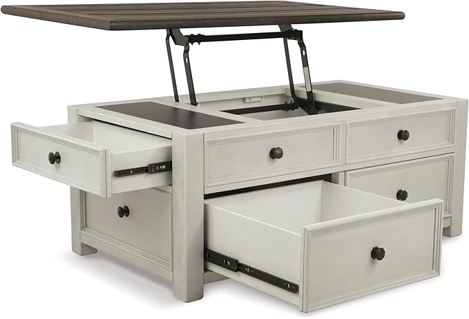 Signature Design by Ashley Bolanburg Farmhouse Lift Top Coffee Table with Drawers, Antique Cream & Brown-Ruum Studio Home