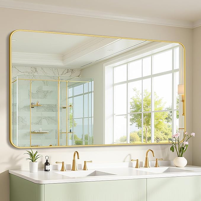 Bathroom Mirror 60" x 36", Large Rectangle Wall Mirror, Gold Metal Frame Wall Mounted Mirrors for Bathroom, Vanity, Bedroom, Entryway Decor(Horizontal/Vertical)-Ruum Studio Home