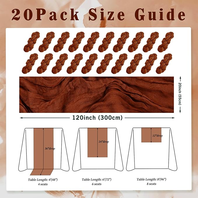 20 Pack Terracotta Cheesecloth Table Runner 10FT Boho Rustic Cheese Cloth Table Runner for Wedding 20 x 120 Inch Long Bridal Shower Baby Shower Gauze Fabric Sheer Birthday Party Table Decorations-Ruum Studio Home