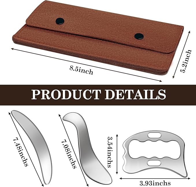 3 in 1 Guasha Massage Tool, Grade Stainless Steel Scraping Tool for Soft Tissue Upgrade Physical Therapy Stuff,Used for Back, Legs, Arms,Neck,Shoulder, Gua sha Tool… (Square+S-Shape+D-Shape)-Ruum Studio Home