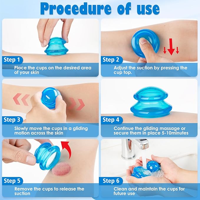 3Pcs Cupping Therapy Set-Professional Silicone Cupping, Suitable for Facial Body Massage/Deep Myofascial Release/Pain Relief/Muscle Relaxation & More (Blue,3pcs)-Ruum Studio Home
