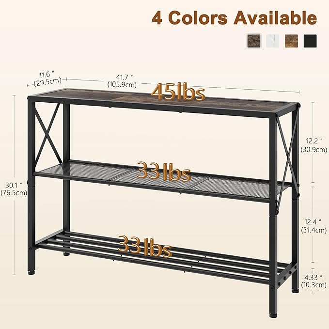 Hoctieon Industrial Console Table, 3 Tier Entryway Table, Hallway Table, Narrow Sofa Table with Shelves, Entrance Table for Entryway, Living Room, Foyer, Hallway, Office, Grey-Ruum Studio Home