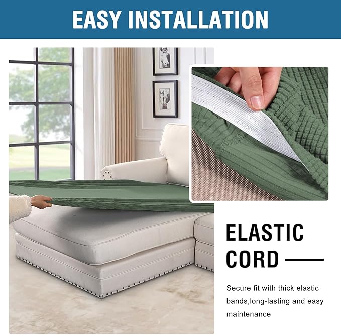 H.VERSAILTEX Super Stretch Individual Chaise Cover Sectional Couch Covers for L Shaped Sofa Both Left/Right Featuring Thick Jacquard Textured Twill Fabric (1 Piece Chaise Cover, Loden Frost)-Ruum Studio Home