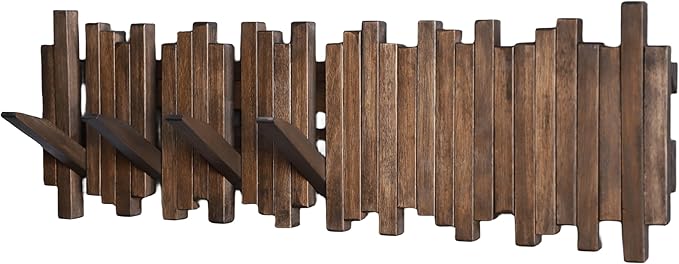 Natural Wood Wall Mounted Piano Coat Rack| Coat Rack Wall Mount| Flip Down Wall Hook Rack 7 Hooks| Entryway Wall Art Hook,Made of Acacia Wood (Wood Wax Oil Dyed Walnut Color).Wall Art-Ruum Studio Home