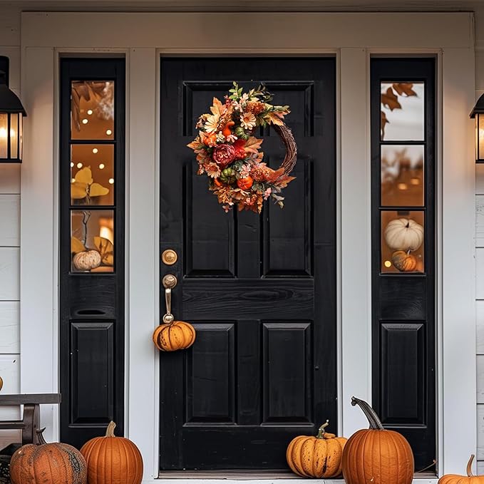 20Inch Fall Wreaths for Front Door,Fall Decorations for Home,Autumn Wreaths with Pumpkin Peony Sunflowers Berry Wreaths,Fall Door Wreath for Thanksgiving Halloween Farmhouse Home Outdoor Indoor Decor-Ruum Studio Home