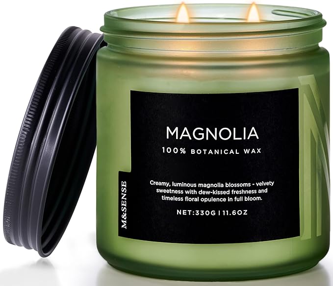 M&SENSE Magnolia Jasmine Spring Scented Candle, 11.6oz 70 Hours Long Lasting Clean Non Toxic All Natural Soy Wax Candle for Relaxing & Stress Relief, 2 Wick Romantic Fragrance Gifts for Home Decor-Ruum Studio Home