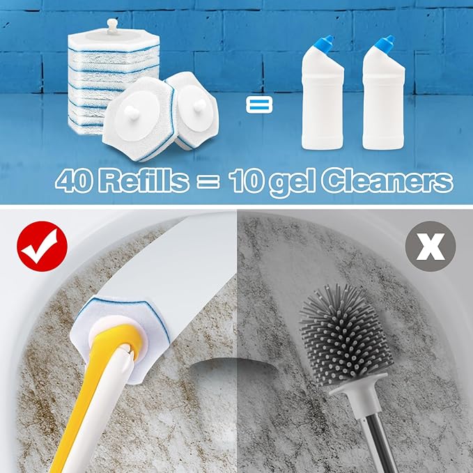 JEHONN Disposable Toilet Brush with 40PCS Wand Cleaner Refills, Wall Mounted Toilet Bowl Brush Holder Set, Bathroom Cleaning System for Sink Bathtub Wash Basin (Yellow)-Ruum Studio Home