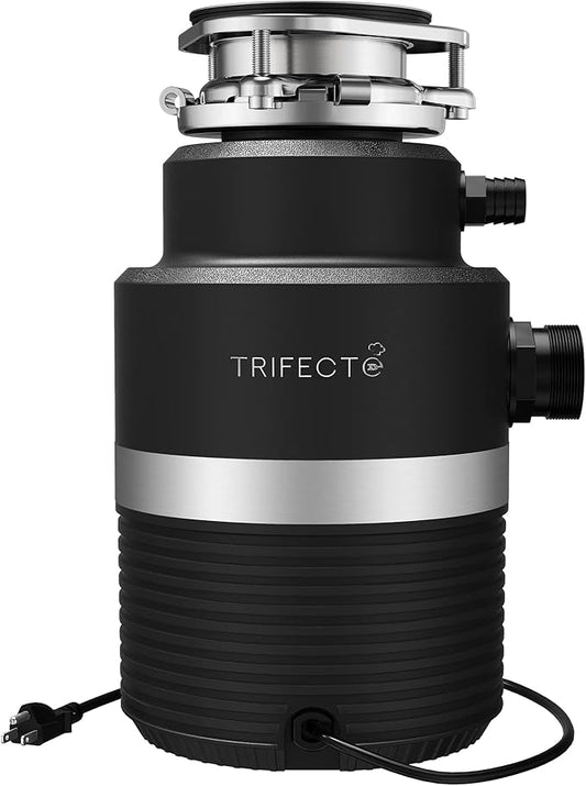 Trifecte Series 1 HP Continuous Feed Garbage Disposal with Sound Reduction, Power Cord, Stainless steel Flange,Splash Guard, Wrench Included, Black-Ruum Studio Home