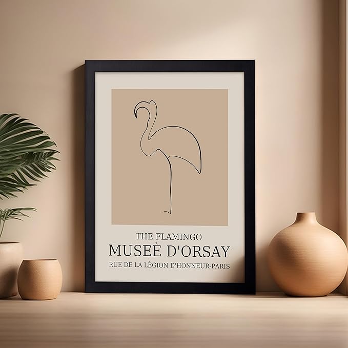 Poster Master Vintage Poster - Retro Minimalist Print - Gift for Artist, Housewarming - Flamingo, Line Drawing, Sketch, Abstract - Wall Decor for Living Room, Bedroom, 16x20 Black Framed-Ruum Studio Home