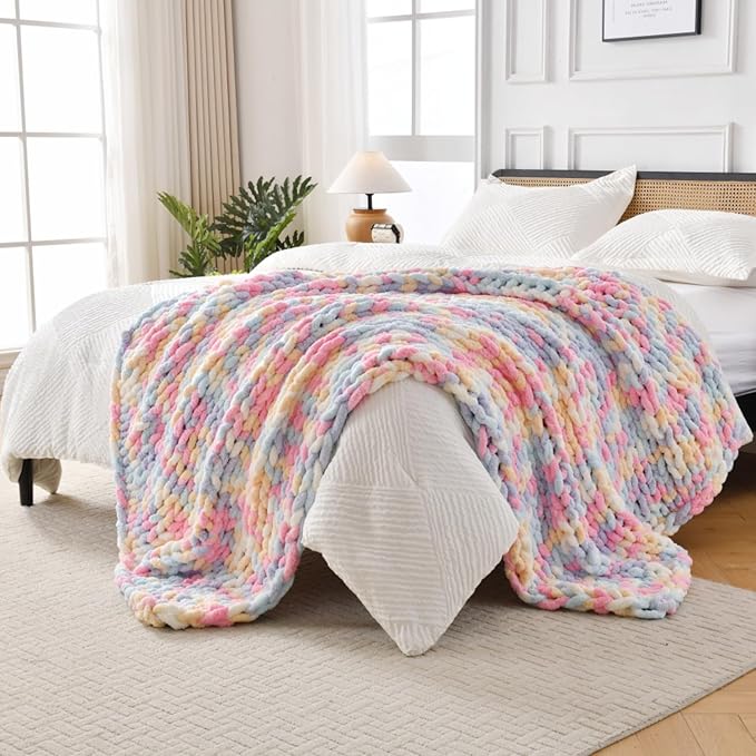 Ultra Soft Chunky Knit Blanket Throw -50x70 Hand Knitted Warm Chenille Throw Blanket, Home Decor Soft Thick Yarn Cable Knit Blanket Breathable Fleece Banket Christmas for Couch Bed Sofa Best GIF-Ruum Studio Home