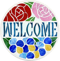 Bieye MSS002 Rose Flowers Tiffany Style Stained Glass Mosaic Decorative Stepping Stone for Garden Decor (12" Round, Welcome Sign)-Ruum Studio Home