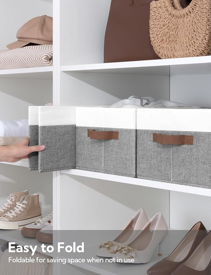 StorageWorks Storage Baskets for Shelves, Foldable Fabric Closet Storage Bins with Handles, Fabric Storage Bins Clothes Organizer, Gray and White, 3-Pack, Large-Ruum Studio Home