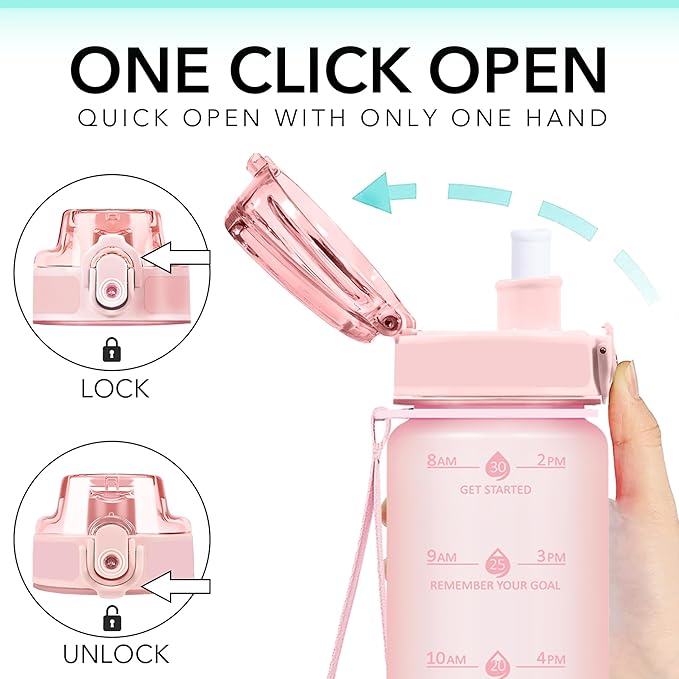 32oz Motivational Water Bottles with Time Marker & Fruit Strainer, Transparent Gradient Color Water Bottle with Times to Drink, Leakproof & BPA Free, Reusable Bottle with Strap (No Straw)-Ruum Studio Home