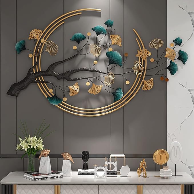 Umbifa Ginkgo Leaf Metal Art Decor 52.7 in * 32.7in 3D Metal Wall Sculpture for Living Room Porch Room Bedroom Modern Art Decor-Ruum Studio Home
