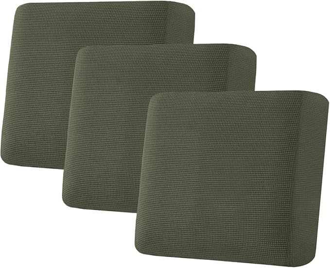 H.VERSAILTEX Super Stretch Individual Seat Cushion Covers Sofa Covers Couch Covers Slipcover Sets Thick Jacquard Textured Twill Fabric (3 Piece XL Sofa Cushion Covers, Olive)-Ruum Studio Home
