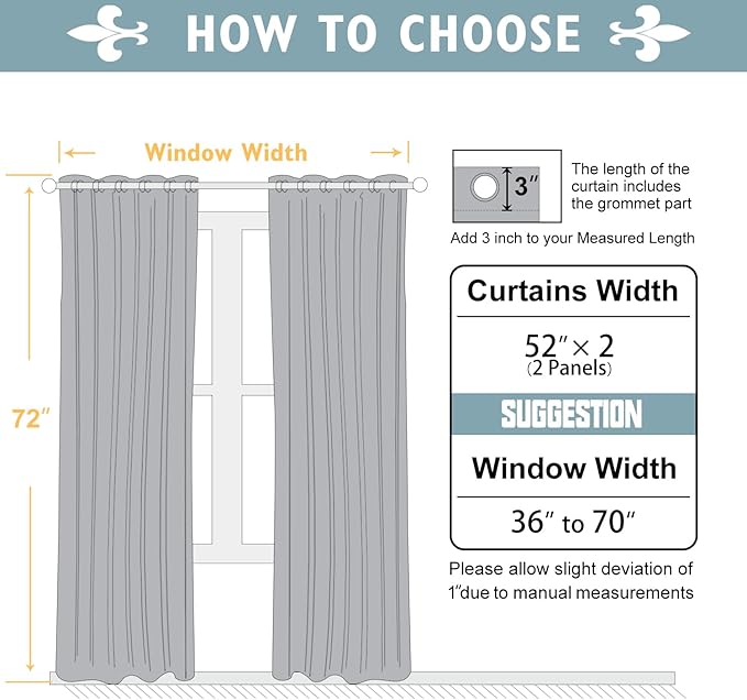 ChrisDowa Blackout Curtains 72 inches Long for Bedroom - 2 Panels Set Grommet Thermal Insulated Room Darkening Curtains for Living Room (Grey, 52 x 72 Inch)-Ruum Studio Home
