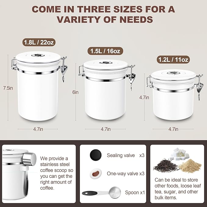 ShanSon Coffee Canister Airtight Coffee Container Stainless Steel Coffee Bean Storage Container with Scoop Coffee Canister for Beans Grounds Sugar Flour Tea Cereal,16OZ, White-Ruum Studio Home