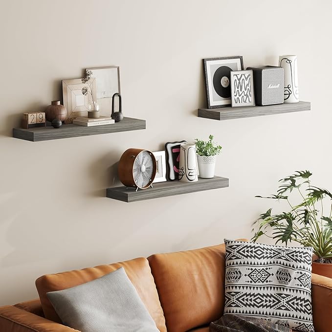BAMEOS Floating Shelf,Wall Shelf,Decor Wall Mounted Shelves,Hanging Shelf Set of 3,L24xW6 for Bathroom Kitchen Living,Kitchen,Room Bedroom Storage,Walnut-Ruum Studio Home