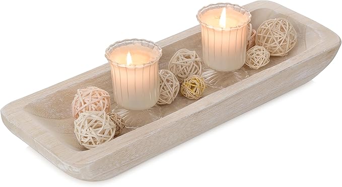 Romadedi Decorative Bowls for Home Decor - 16" Wooden Dough Bowl for Decor, Large Wood Bowl for Kitchen Table Centerpieces Long Narrow Wooden Tray for Dining Table Whitewashed-Ruum Studio Home