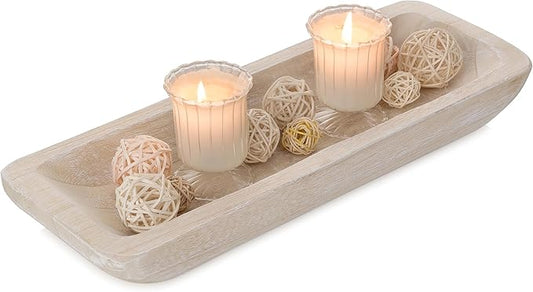 Romadedi Decorative Bowls for Home Decor - 16" Wooden Dough Bowl for Decor, Large Wood Bowl for Kitchen Table Centerpieces Long Narrow Wooden Tray for Dining Table Whitewashed-Ruum Studio Home