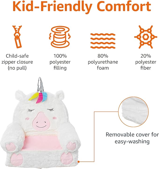 Amazon Basics Children's Plush Toddler Chair, Unicorn, Medium, Multicolor-Ruum Studio Home
