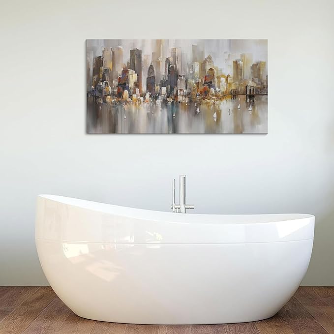 New York City Wall Art - Modern Abstract Wall Art for Living Room, Office & Bedroom Cityscape & Paintings for Bedroom brooklyn bridge Wall Art Pictures Wall Decor Chicago Artwork for Walls 20×40IN-Ruum Studio Home