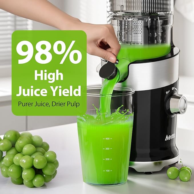Aeitto Cold Press Juicer, Juicer Machines with 4.9" Large Feed Chute, Fits Whole Vegetables and Fruits, Professional Juice Maker, Easy to Clean, High Juice Yield, Easy to Assemble,Black-Ruum Studio Home