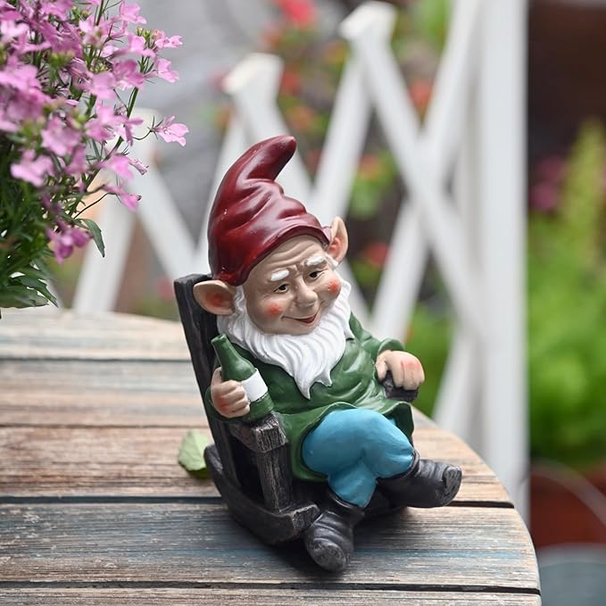 OwMell Drinking Wine Garden Gnome Statue Decoration 7.3" Figurine Ornament for Indoor Outdoor Home Patio Yard Lawn - Wine-Ruum Studio Home