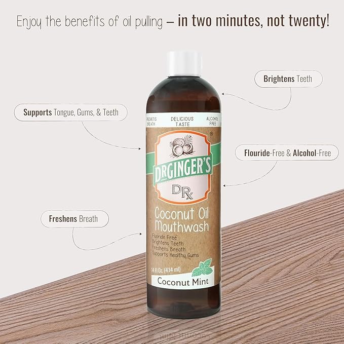 Dr. Ginger’s Coconut Oil Pulling Alcohol Free Mouthwash - Mint Flavor, 14 fl oz Support Gum Health, Tongue, and Teeth Whitening for Adults, Fluoride Free, All-Natural Oil and Xylitol for Bad Breath-Ruum Studio Home
