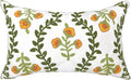 Alysheer Flower Embroidered Summer Decorative Lumbar Throw Pillow Cover 12"x 20", Farmhouse Cottage Orange Floral Green Leaves Patterned Cotton Canvas Cushion Case for Sofa Couch Bed Living Room-Ruum Studio Home
