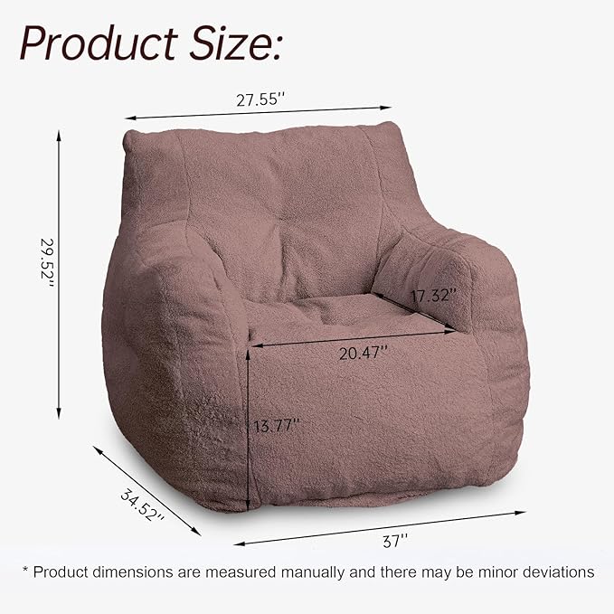 Recaceik Large Bean Bag Chairs, Tufted Soft Stuffed Bean Bag Chair with Filler, Fluffy Lazy Sofa, Imperial Lounger Giant Bean Bag Chair for Bedroom, Living Room, Rufous-Ruum Studio Home