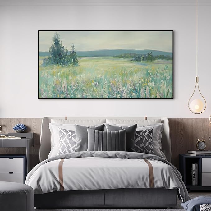 SIGNWIN 24"x46" Extra Large Framed Wall Art Wildflower Meadow Landscape Soft Pastel Nature Illustration for Home Living Room Bedroom Decor (Frame Assembly Required)-Ruum Studio Home