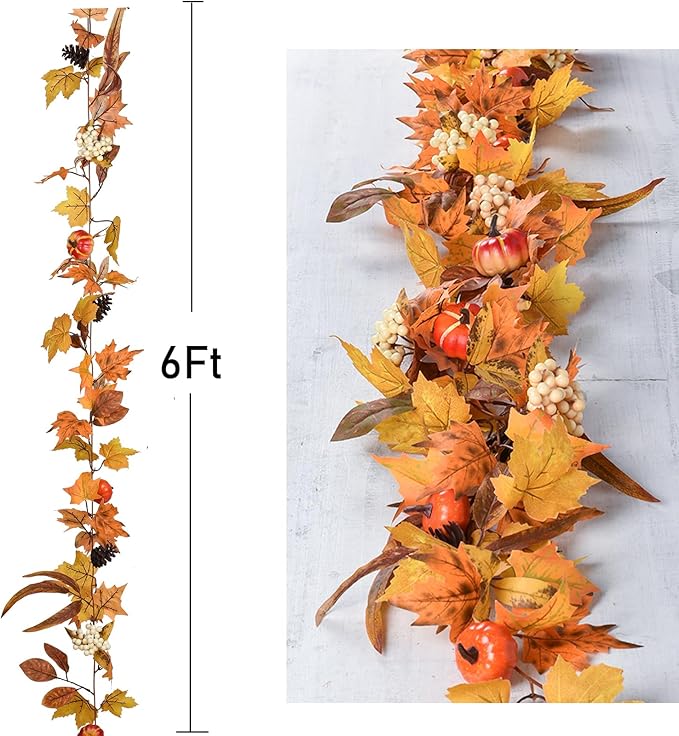 DearHouse Fall Maple Leaves, 6ft Artificial Autumn Foliage Thanksgiving Decor for Home, Wedding, Fireplace, Party, Christmas (Yellow&Brown)-Ruum Studio Home