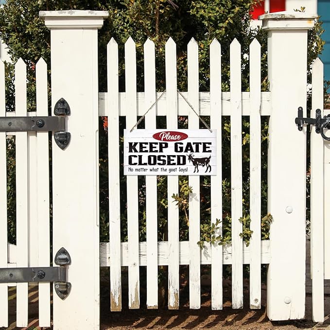 Warning Signs, Keep Gate Closed Goat Sign, Decorative Wood Hanging Wood Plaque, Warning Animal Goat Sign, Funny Novelty Caution Goat Sign for Farm Fence Decor, Farmhouse Home Decor, Gate Sign-Ruum Studio Home