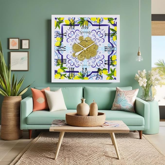 The Gears Clock Wall Clock Italy Collection with Moving Gears (Sorrento, 36 inch Square)-Ruum Studio Home