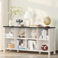8 Cube Book Shelf, Farmhouse Wood Long Storage Organizer Bookcase, 62" Horizontal Antique White & Black Console Bookshelf, Kids Toy Storage Cabinet, Modern Open Book Case for Playroom, Office-Ruum Studio Home