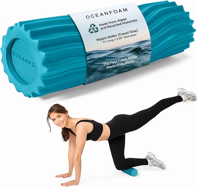 Oceanfoam Tidal Roller - Miami Blue - Muscle Massage Foam Roller for Back Pain & Stretching - Firm and Ergonomic Wide Wave Textured - Yoga, Athletics, & Wellness - Full Size, 20" x 5"-Ruum Studio Home