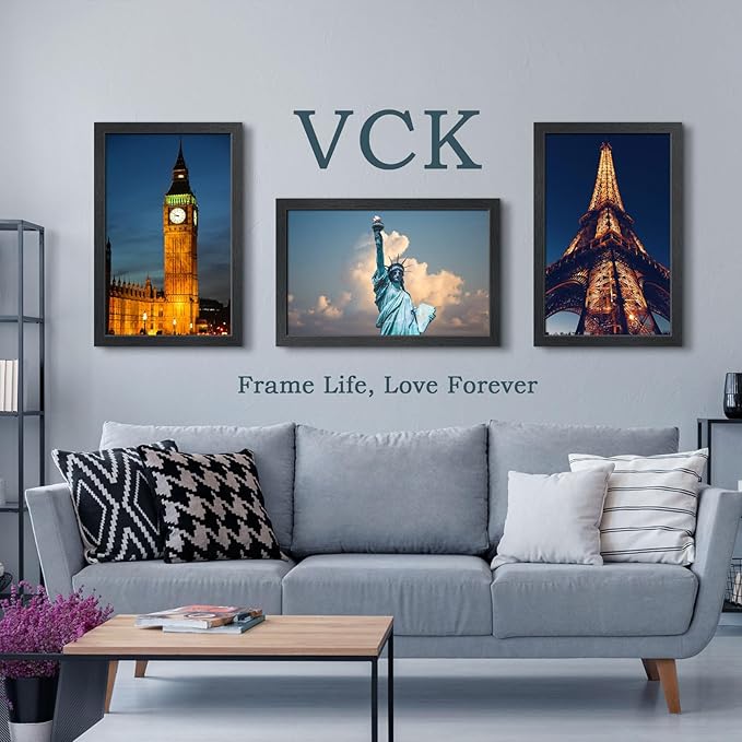 VCK 14x22 Picture Frame Set of 3, Exclusive Black Woodgrain, Solid Wood Poster Frames - Wall Hanging-Ruum Studio Home