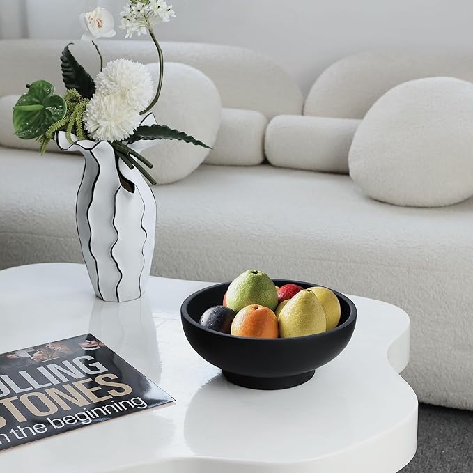 Large Black Decorative Bowl for Home Decor - Modern Concrete Fruit Bowl for Kitchen Counter or Coffee Table-Ruum Studio Home