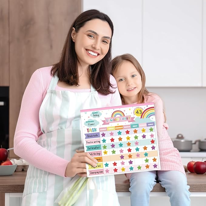 Reward Chart for Kids,Magnetic Behavior Chore Chart for Kids at Home,26 Rainbow White Chore Charts,1960 Star Stickers,56 Reward Stickers,Incentive Chore Chart to Develop Responsibility and Good Habits-Ruum Studio Home