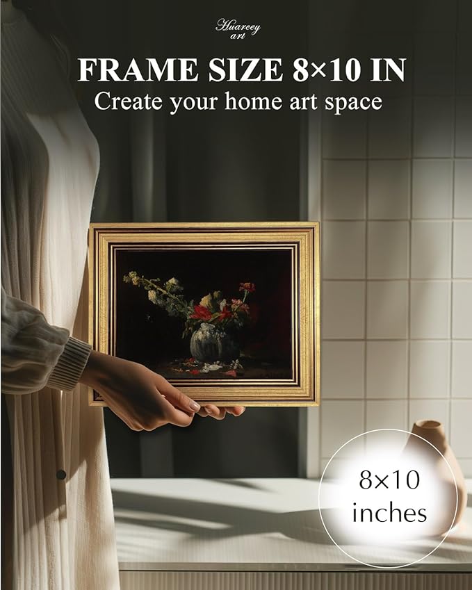 HUARCEY Gold Framed Vintage Wall Art for Living Room, Flowers Painting Prints Shelf Decor for Kitchen, Aesthetic Bedroom Wall Art, Autumn Gifts for Friends or Family - Fading 10L x 8W-Ruum Studio Home