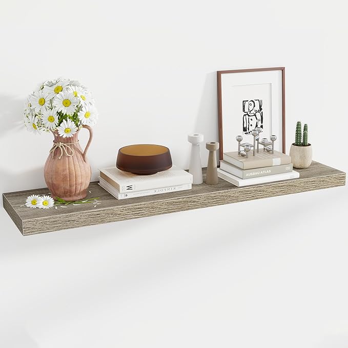 48 Inch Floating Shelves, 12 Inch Deep Floating Shelves for Wall, Floating Shelf with Invisible Brackets, 12 inch Deep Wall Shelves for Bathroom, Bedroom, Living Room, Vintage Gray Oak-Ruum Studio Home